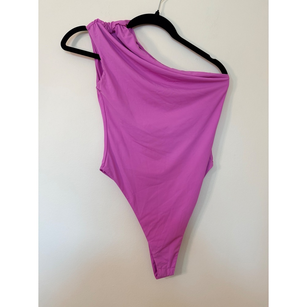 Edikted Womens One Shoulder Bodysuit Pink Asymmetrical Thong Small